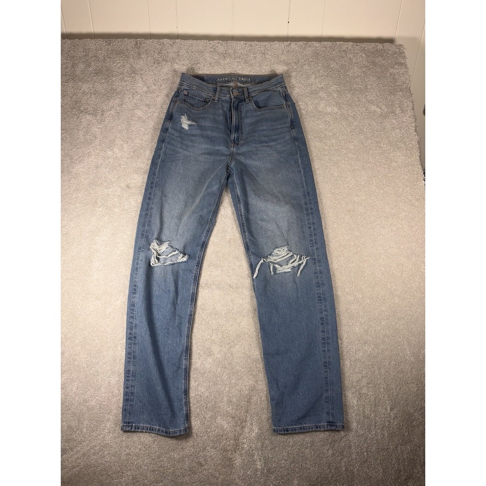 American Eagle High Rise Baggy  Jean Blue Women's Jeans Size 6 Distressed